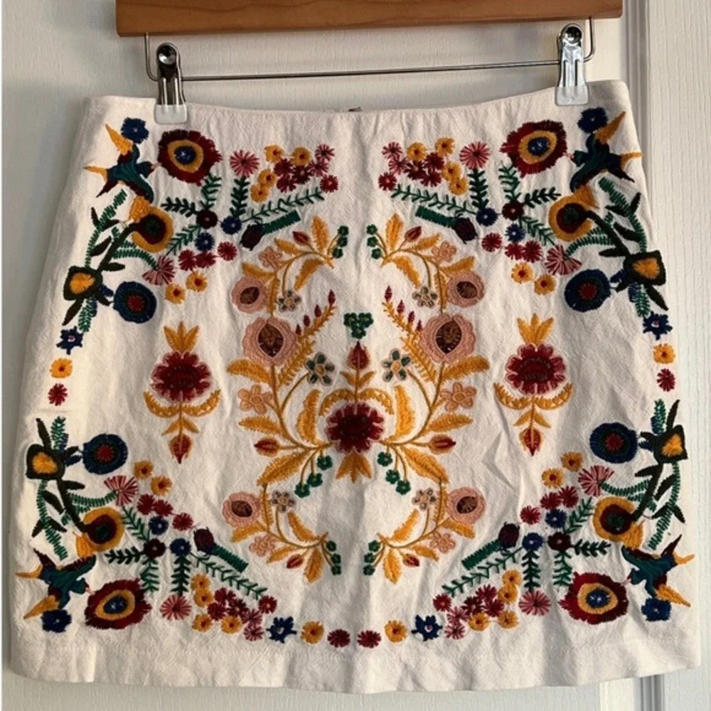 Altar'd State Embroidered Midi Skirt Ladybugs Birds Boho‎ Festival Size Medium